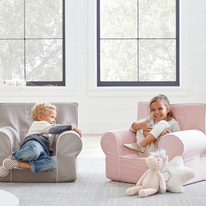 Kids Anywhere Chair Blush With White Piping Slipcover Only